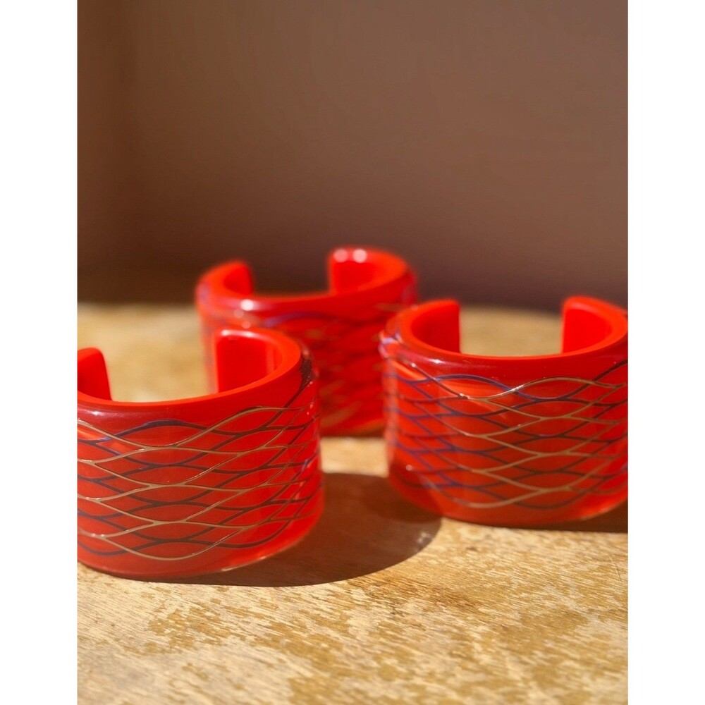 Kenzo H&M Signed Lucite Cuff Bracelet in Orange with Blue/Silver Accents